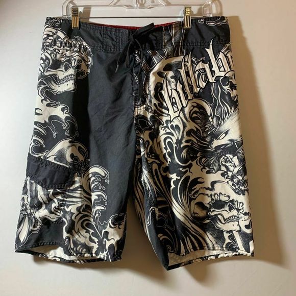 Other - Billabong Black & White Skulls Boardshorts Size 34